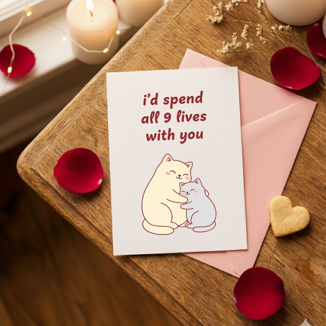 Cartão De Festividades Sweet Valentine Nine Lives Cats Love Greeting Card (Criador carregado)