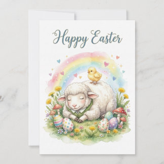 Cartão De Festividades Sweet Watercolor Sheep Easter Card