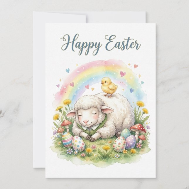 Cartão De Festividades Sweet Watercolor Sheep Easter Card (Frente)