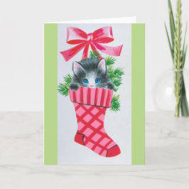 Cartão De Festividades Sweetest Vintage Christmas Kitten in a Stocking