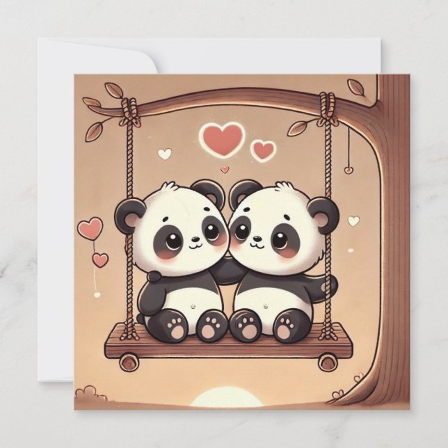 Cartão De Festividades Swing Panda Love Card (Frente)