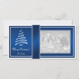 Cartão De Festividades Swirl Christmas Tree in Blue and White Photo Card