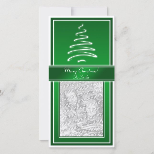 Cartão De Festividades Swirl Christmas Tree in Green and White Photo Card (Frente)