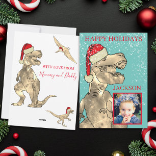 Cartão De Festividades T Rex Papai Noel Dinossauro Foto Personalizada Cri