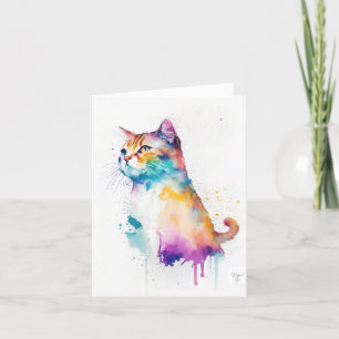 Cartão De Festividades Tabby Cat A Retrato em Aquarelas e Canetas