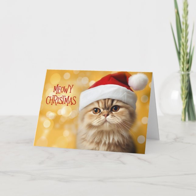 Cartão De Festividades Tabby de Laranja Natal Gato num Chapéu Santa (Frente)
