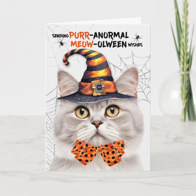Cartão De Festividades Tabby Halloween Cat PURRolinterpolação anormal (Frente)