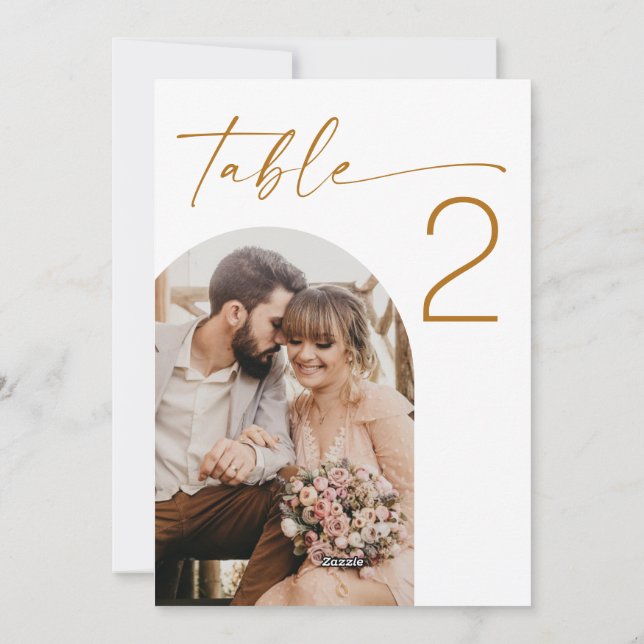 Cartão De Festividades Table Number with Two Arch Photos. Elegant Wedding (Verso)