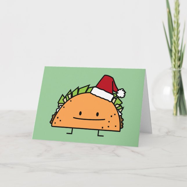Cartão De Festividades Taco vestindo Santa Hat Casca de Natal salsa (Frente)