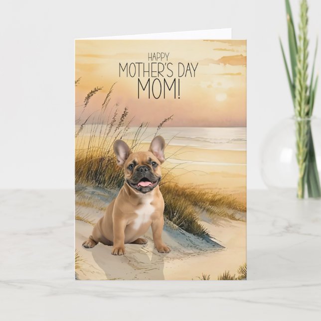 Cartão De Festividades Tan French Bulldog Sunset Beach Mother's Day (Frente)