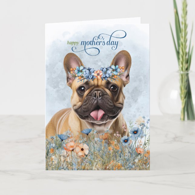Cartão De Festividades Tan French Bulldog Wildflowers Mother's Day (Frente)