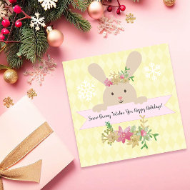 Cartão De Festividades Tan Snow Bunny Rosa Dourado Poinsettia Alegre
