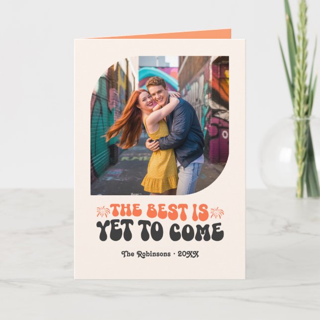 Cartão De Festividades Tangerine Pop Champagne Retro New Year Photo (Frente)