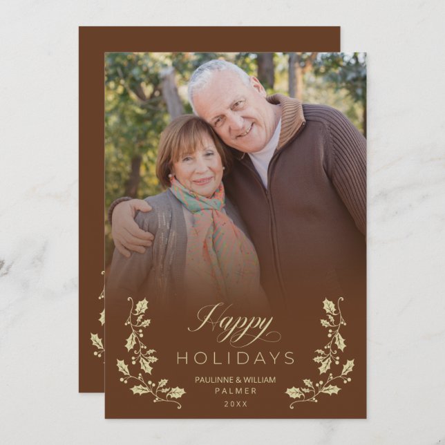 Cartão De Festividades Tarjeta Festiva Brown Whimsical Script Quote Photo (Frente/Verso)