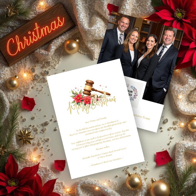Cartão De Festividades Tarjeta Festiva Elegant Christmas Law Gavel for Co (Exquisite  Christmas Law Gavel for Corporate Lawyers Holiday Cards Back Corporate Logo & Photo.)