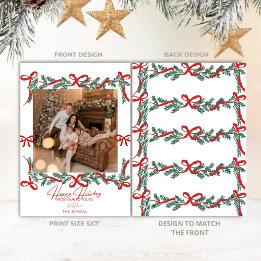 Cartão De Festividades Tarjeta Festiva Garland Bows Red