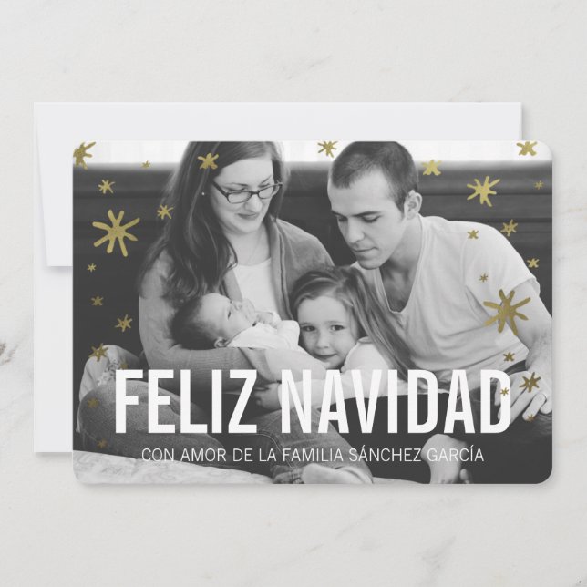 Cartão De Festividades Tarjetas Navideñas de Foto | Nieve de Oro (Frente)