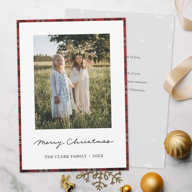 Cartão De Festividades Tartan Border Snowflakes Merry Christmas Card (Criador carregado)