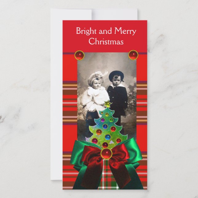 CARTÃO DE FESTIVIDADES TARTAN ESCOCÊS, ÁRVORE DE NATAL E ARCOS VERDES VER (Frente)