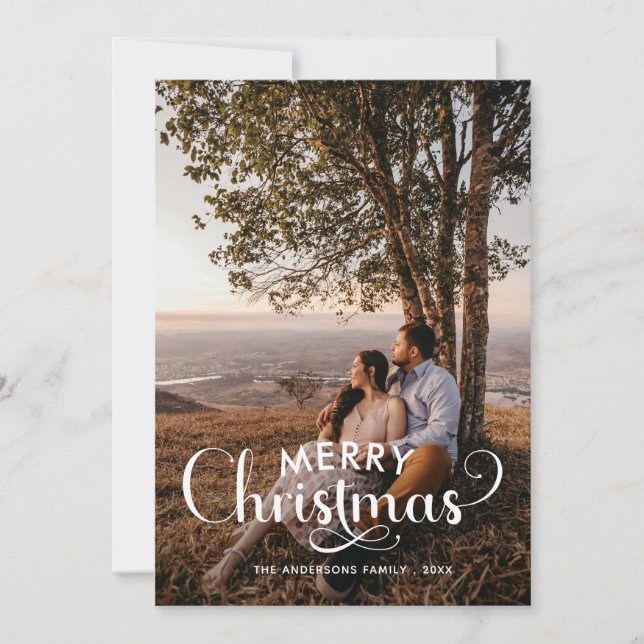 Cartão De Festividades Tartan Ho - Foto da Família de Feliz Natal Moderno (Frente)