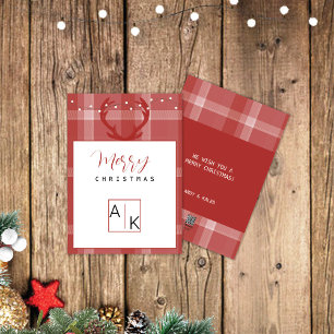 Cartão De Festividades Tartan Monograma Família Burgundy
