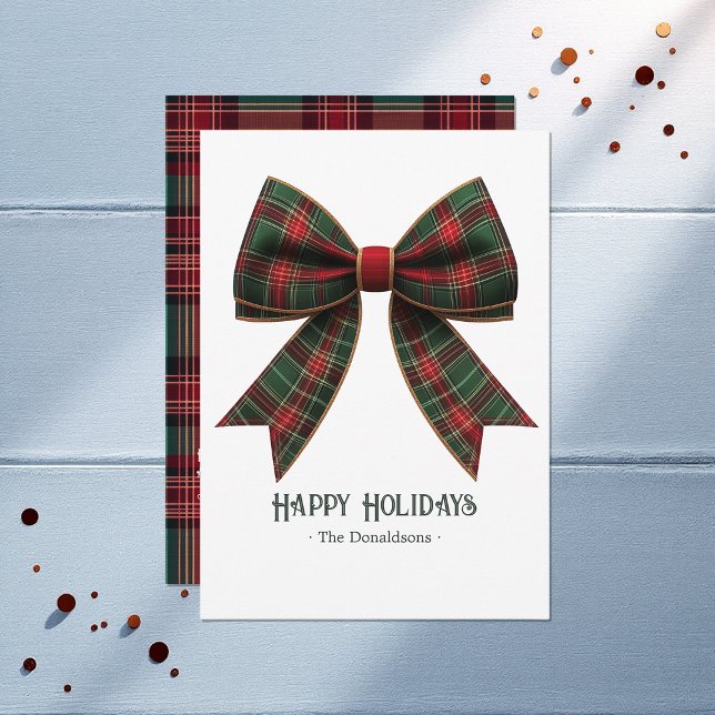 Cartão De Festividades Tartan Plaid Laço Família Foto Feliz Natal (Tartan Plaid Bow Family Photo Happy Christmas Holiday Card)