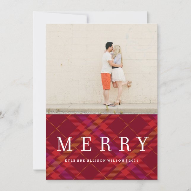 Cartão De Festividades Tartan Tidings Feliz Xadrez Gingham Holiday Card (Frente)