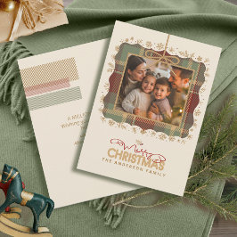 Cartão De Festividades Tartan Trim Christmas One Photo Message ID1141A