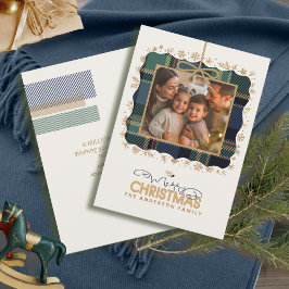 Cartão De Festividades Tartan Trim Christmas One Photo Message ID1141B