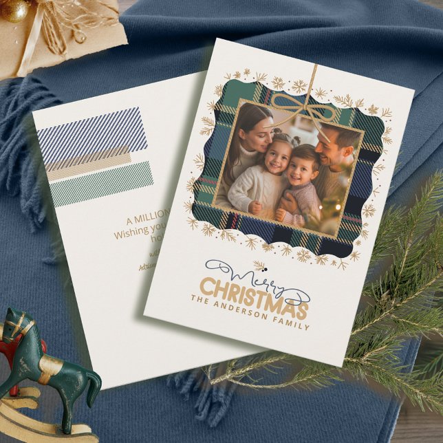 Cartão De Festividades Tartan Trim Christmas One Photo Message ID1141B (Criador carregado)