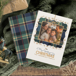 Cartão De Festividades Tartan Trim Christmas One Photo Template ID1141B