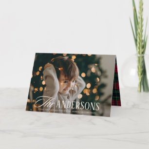 Cartão De Festividades Tartan Xadrez Personalizado Nome da Família Foto