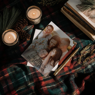 Cartão De Festividades Tartan Xadrez Personalizado Nome da Família Foto