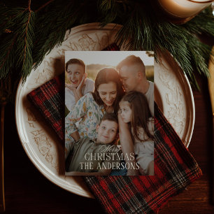 Cartão De Festividades Tartan Xadrez Personalizado Nome da Família Foto