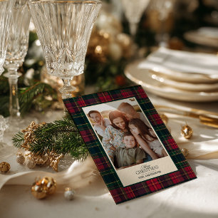 Cartão De Festividades Tartan Xadrez Personalizado Nome da Família Foto