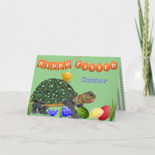 Cartão De Festividades Tartaruga Fofa Feliz Páscoa Verde Personalizada pa