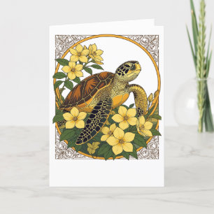 Cartão De Festividades Tartaruga Marinha E Flores De Gelsemium Amarelo