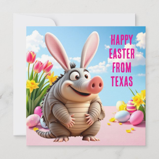 Cartão De Festividades Tatu de nove faixas com orelhas de coelho (Frente)