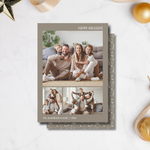 Cartão De Festividades Taupe da Família Colagem de Fotos de Natal