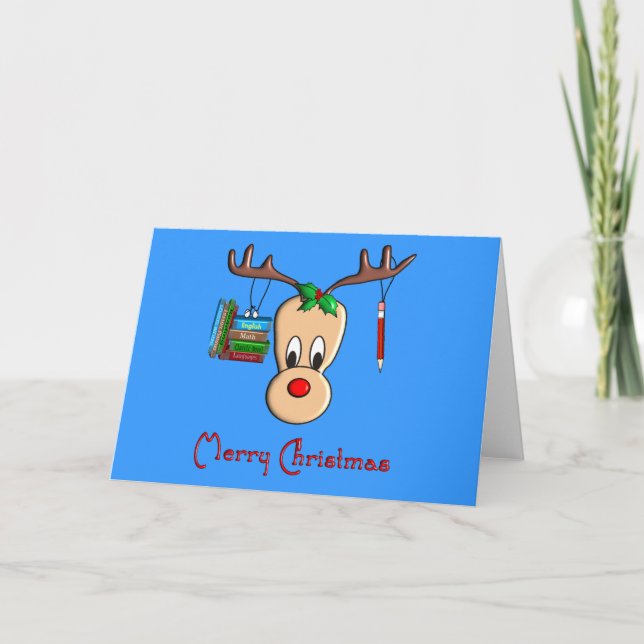 Cartão De Festividades Teacher Christmas Reindeer--Adorable Gifts (Frente)