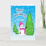 Cartão De Festividades Teacher Christmas Snowman<br><div class="desc">Cute Christmas holiday card for teacher featuring a snowman,  or snowkid! in the snow.</div>