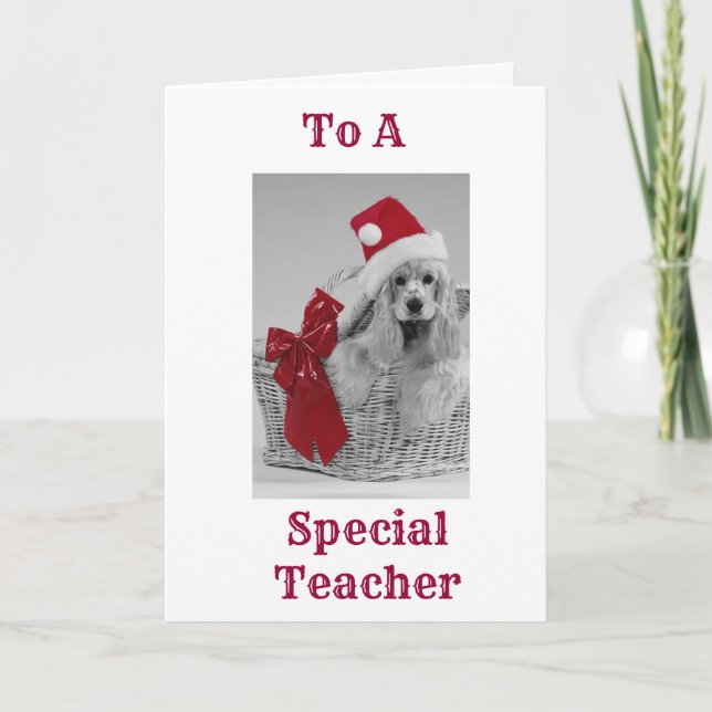 CARTÃO DE FESTIVIDADES **TEACHER*** GETS SPANIEL WISHES AT CHRISTMAS (Frente)