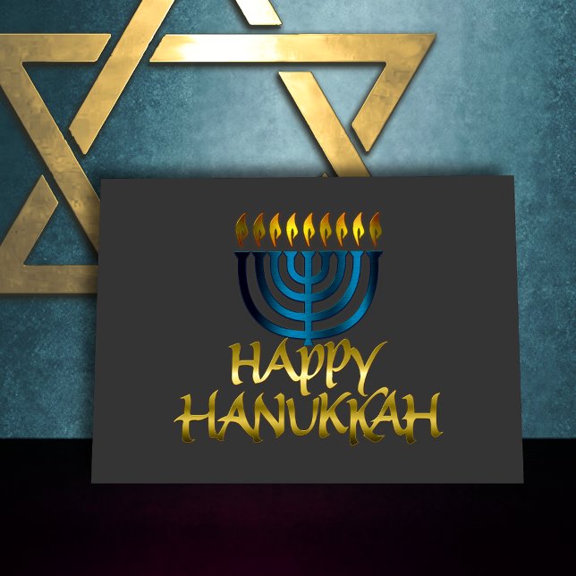 Cartão De Festividades Teal Blue Menorah Flames Happy Hanukkah Card (Criador carregado)