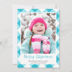 Cartão De Festividades Teal Buffalo Check Brush Script FELIZ NATAL