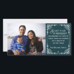 Cartão De Festividades Teal Christian Vintage Christmas Photo Cards<br><div class="desc">This design features a dark teal chalkboard style background and a beautiful ornate vintage border.  It reads "Glory to God in the Highest".  Personalize these pretty cards with your own photo and personal message.</div>