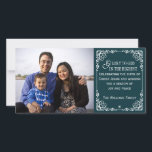 Cartão De Festividades Teal Christian Vintage Christmas Photo Cards<br><div class="desc">This design features a dark teal chalkboard style background and a beautiful ornate vintage border.  It reads "Glory to God in the Highest".  Personalize these pretty cards with your own photo and personal message.</div>