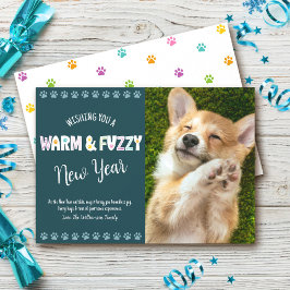 Cartão De Festividades Teal de Tipografia Fotográfica de Ano Novo, Pet Qu