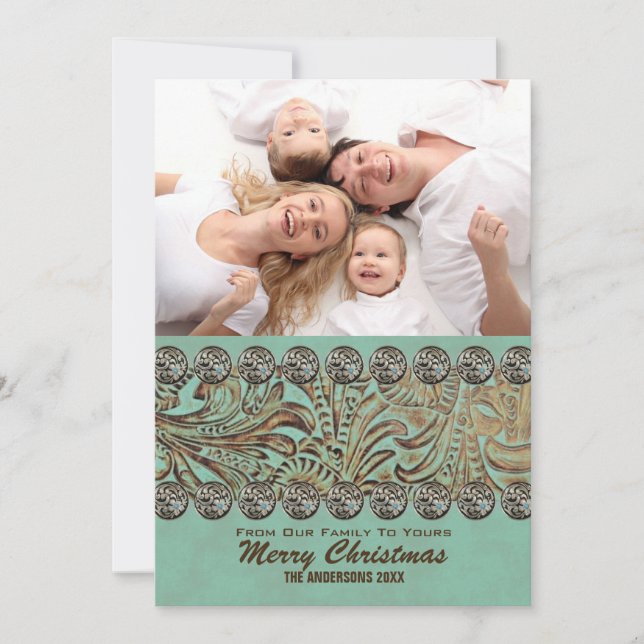 Cartão De Festividades Teal Leather Country - Foto de Natal Ocidental (Frente)