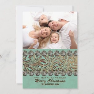 Cartão De Festividades Teal Leather Country - Foto de Natal Ocidental