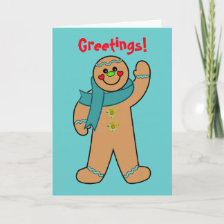 Cartão De Festividades Teal Ribbon Gingerbread Card